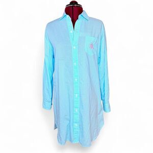 Ralph Lauren Black Label Preppy Blue Gingham Shirt Dress Embroidered Size Small